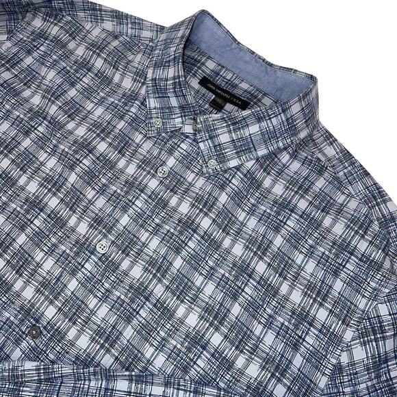 John Varvatos Blue/Gray-White Ink Scratch Long Sleeve Button Down Shirt Size XL - Picture 1 of 12